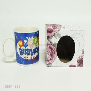 Low price creative happy birthday printing ceramic cup drinking cup