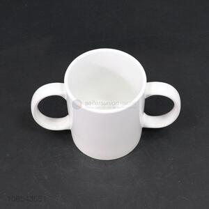 Low price blank ceramic tea cup water cup with double handles