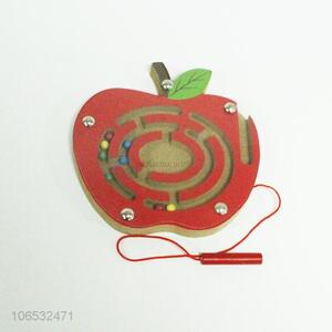 Low price kids educational toy apple shape wooden magnetic maze toy