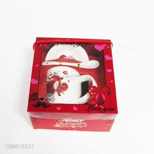 Hot sale fashion heart pattern ceramic cup, spoon and saucer set