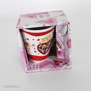 Fashion Printing Ceramic Cup With Spoon