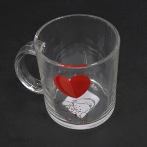 Wholesale Unique Design Red Heart Printed Transparent Glass Cup