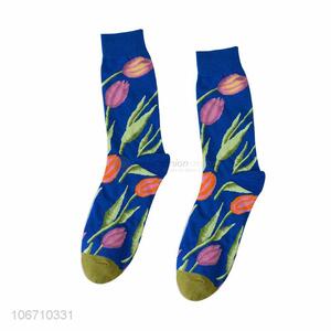 Most Popular Flowers Pattern Cotton Mid-Calf Length Sock Best Men Socks