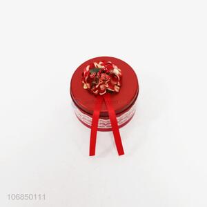 Promotional delicate red round tin candy box gift box with ribbon