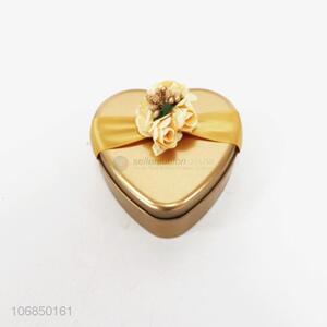 Suitable price golden heart shaped tin box gift box with ribbon
