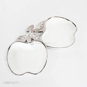 New design fancy apple shape silver plate ceramic sauce dish