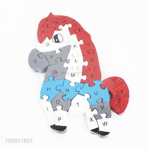 New design educational wooden puzzle alphabet cartoon horse building blocks