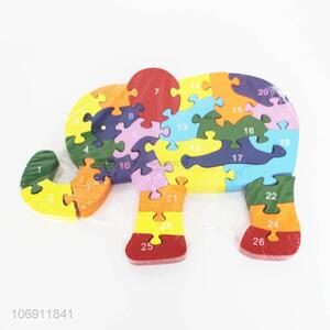 Hot sale educational wooden puzzle digital cartoon elephant building blocks