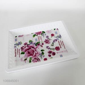 Cheap flower pattern plastic rectangle unbreakable plates