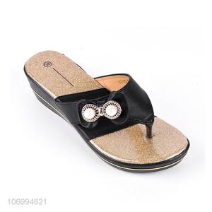 Promotional fashion pearls women platform slippers thong slippers