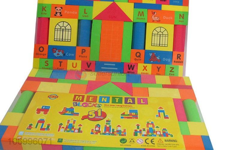 Hot selling 51pcs colorful wooden building blocks toddler educational toys