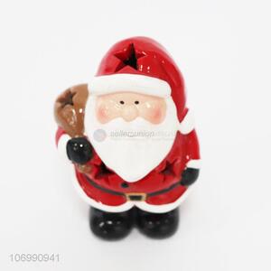 Promotional interesting ceramic home decorate led red santa claus crafts