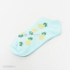 OEM pineapple pattern ladies ankle socks cotton boat socks