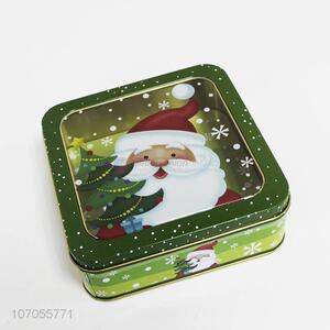 Promotional utility square Christmas tin can candy can with window