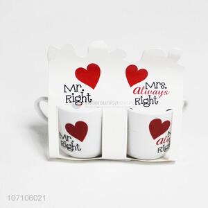 Best sale Valentine gifts ceramic mug set Mr Right and Mrs Right couple cups