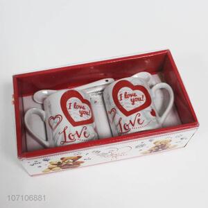 Creative design ceramic couple mug with spoon for valentine's day