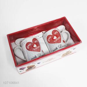 High quality heart printed ceramic couple mug for valentine gift