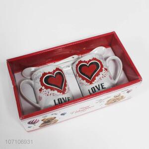 Wholesale valentine's day gift ceramic couple cup with spoon