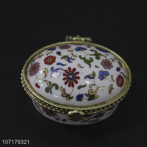 Factory supply Chinese style enamel porcelain trinket box ceramic jewelry box