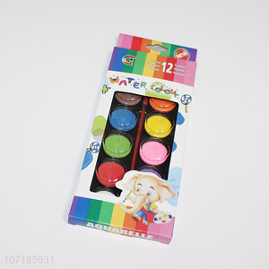 Wholesale professional 12 colors solid watercolor paint set with paintbrush