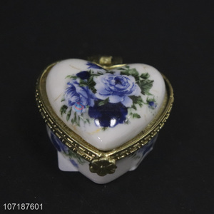 Hight Quality Heart Porcelain Trinket Box Ceramic Jewelry Storage Box