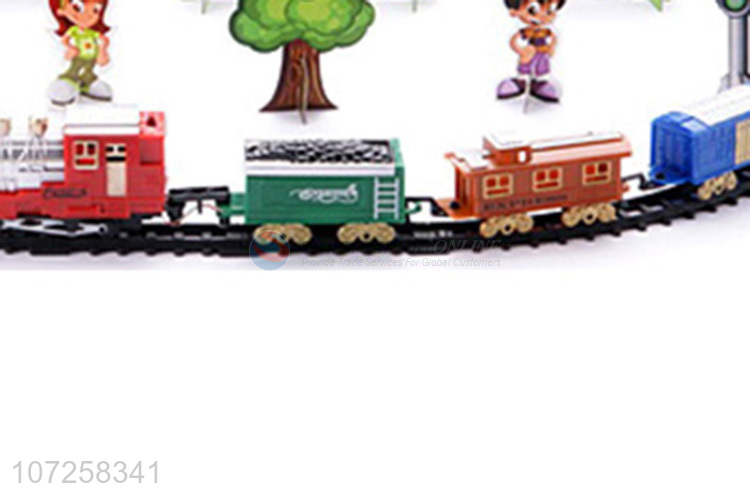 Customized cheap battery operated smoke train toy set for toddlers