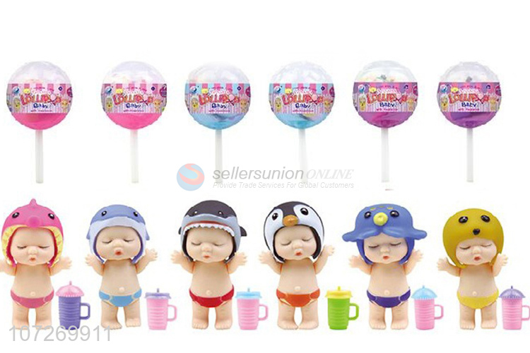 Premium quality can drink water and pee 3.5 inch vinyl baby doll with feeding bottle and sea animal cap