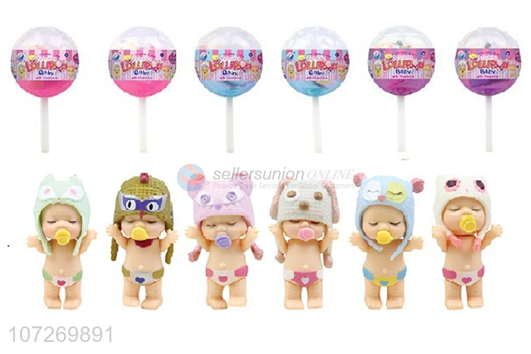 Hot products 3inch vinyl sleeping baby doll with animal cap, drinking and peeing infant doll