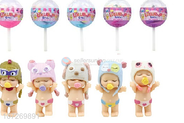 Hot products 3inch vinyl sleeping baby doll with animal cap, drinking and peeing infant doll