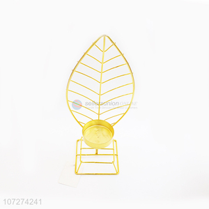 Good market leaf design candle holder modern metal candlestick for decoration