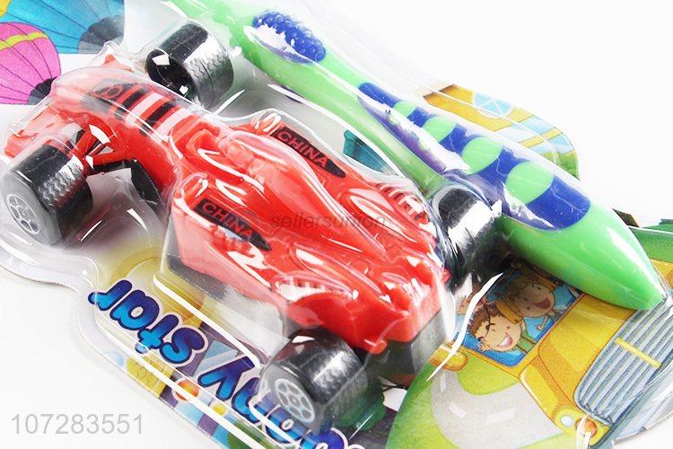 Latest design kids plastic toothbrush with toy 4-wheel racing car toy