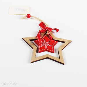 New Arrival Wooden Color Five-pointed Star Christmas Pendant