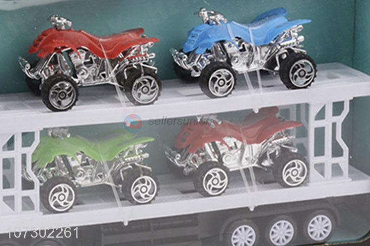 New Style Plastic Inertial Heavy Trailer Toy Truck Carrying 4Pcs Motorcycles