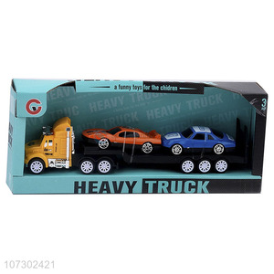 Wholesale Inertial Heavy Trailer Truck Carrying 2Pcs Cars Childrens Gift