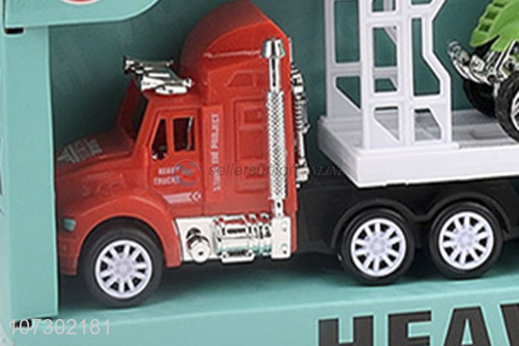 Wholesale Inertial Heavy Trailer Truck Toy Carrying Two Motorcycles For Kids