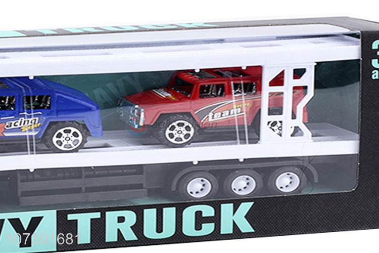 Top Selling Plastic Inertia Heavy Trailer Truck Carrying Two Cars Kids Toy Set