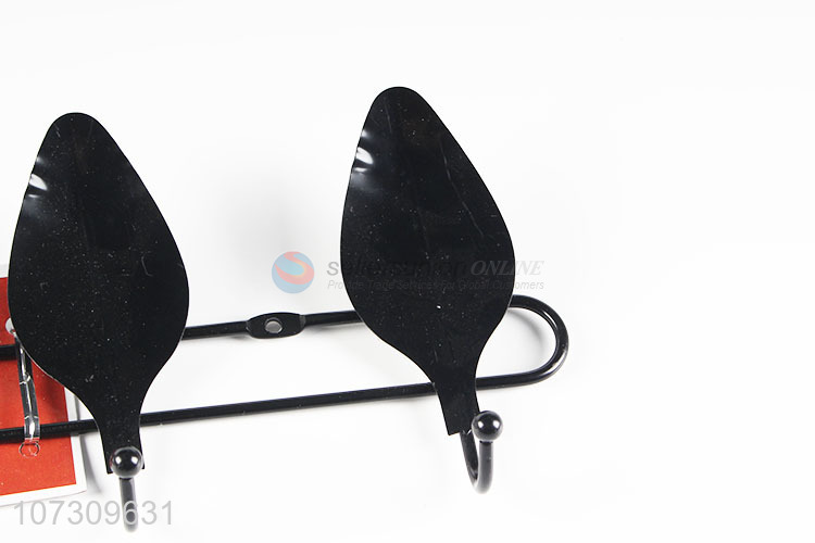 Best Sale Leaf Shape Design Black Metal Wire Wall Mounted Hanger Hook