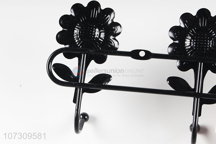 Wholesale Black Sunflowers Design Iron Wire Wall Mounted Hanger With 5 Hooks