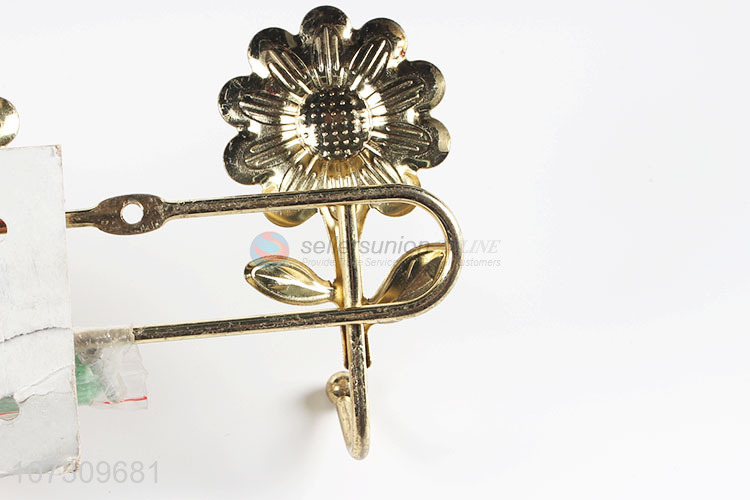 Direct Price Golden Sunflowers Design 4 Hooks Metal Wire Wall Mounted Hanger