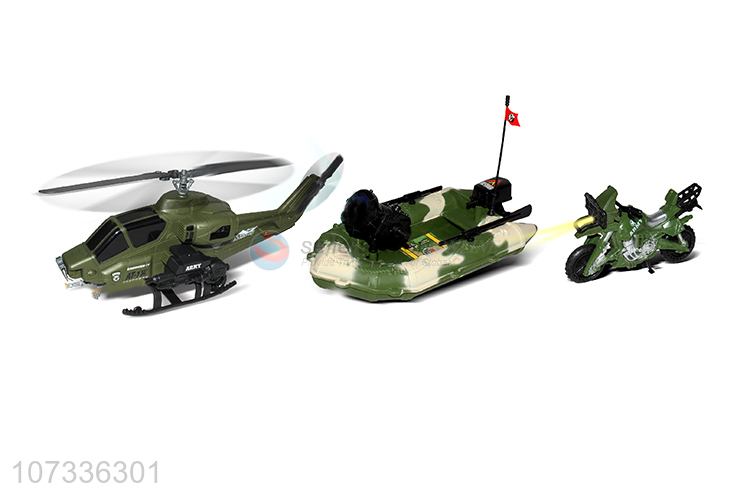 Battlefield Vehicle Inertial Tank Rubber Boat Inertial Helicopter Battlefield Motorcycle Set Toy