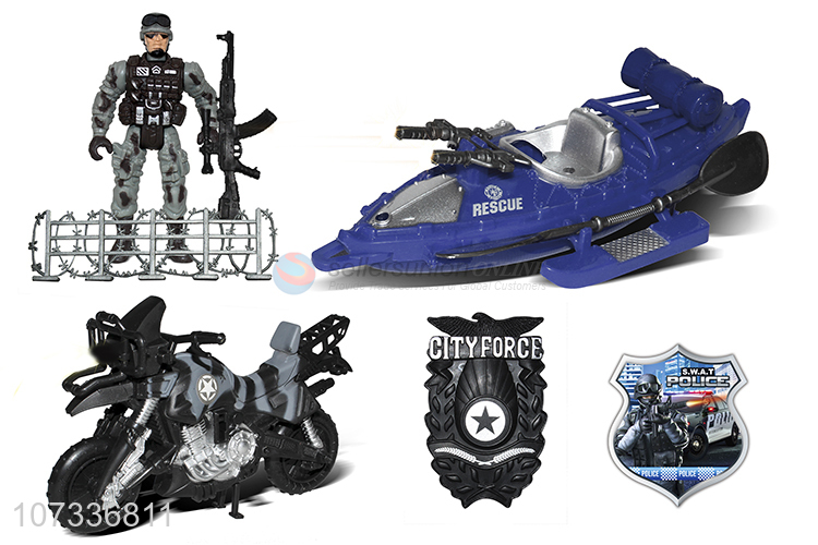Hot Selling Plastic Boat Police Motorcycle Police Accessories Set Toy