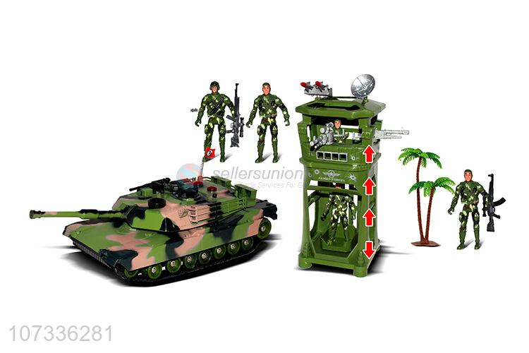 New Design Sound-Light Fighter Watchtower Tank Field Motorcycle Toy Set