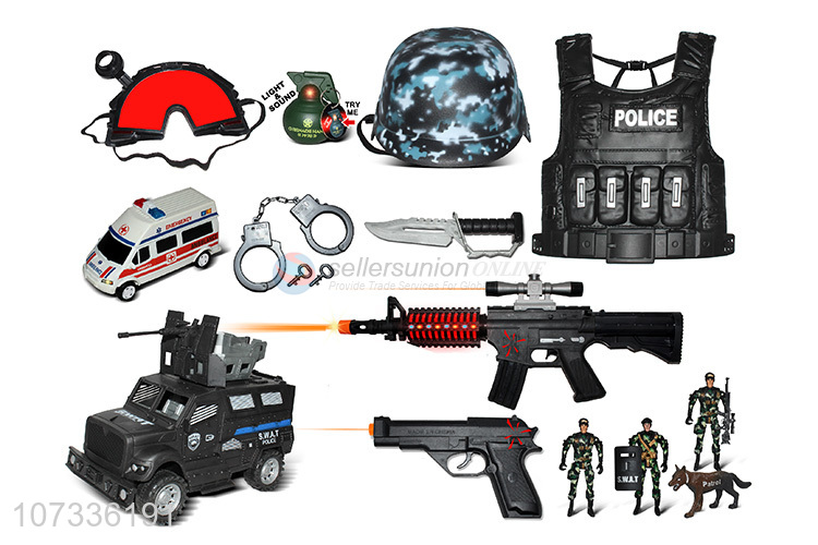 Custom Infrared Sound-Light Gun Inertia Command Car Ambulance Military Toys Play Set