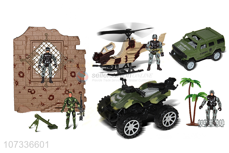 Good Quality Military Vehicle Helicopter Inertia Beach Motorcycle Set Toy