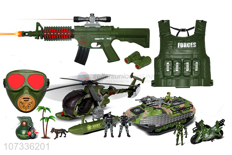 Best Sale Infrared Sound-Light Gun/Grenade Inertia Armored Car Plane Model Military Toys Play Set