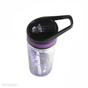 Wholesale Double Layer Glitter Water Bottle With Straw