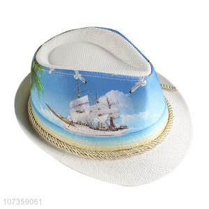 Hot Sale Color Printing Straw Fedora Hat Fashion Sun Hat