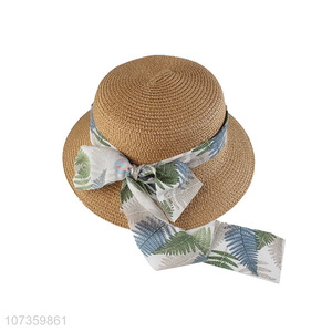 Fashion Printing Cap Ribbon Straw Round Cap