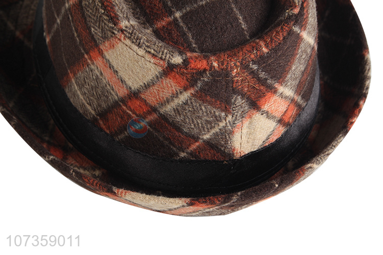 Custom Large Plaid Wool Felt Fedora Hats Cool Billycock