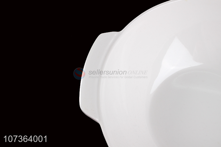 Top Quality White Melamine Shallow Bowl With Two Ears